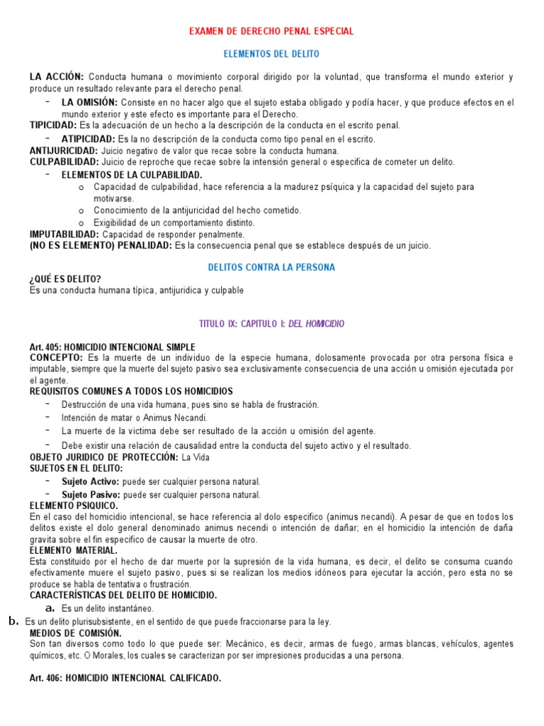 Examen de Derecho Penal Especial | PDF | Homicidio | Extorsión