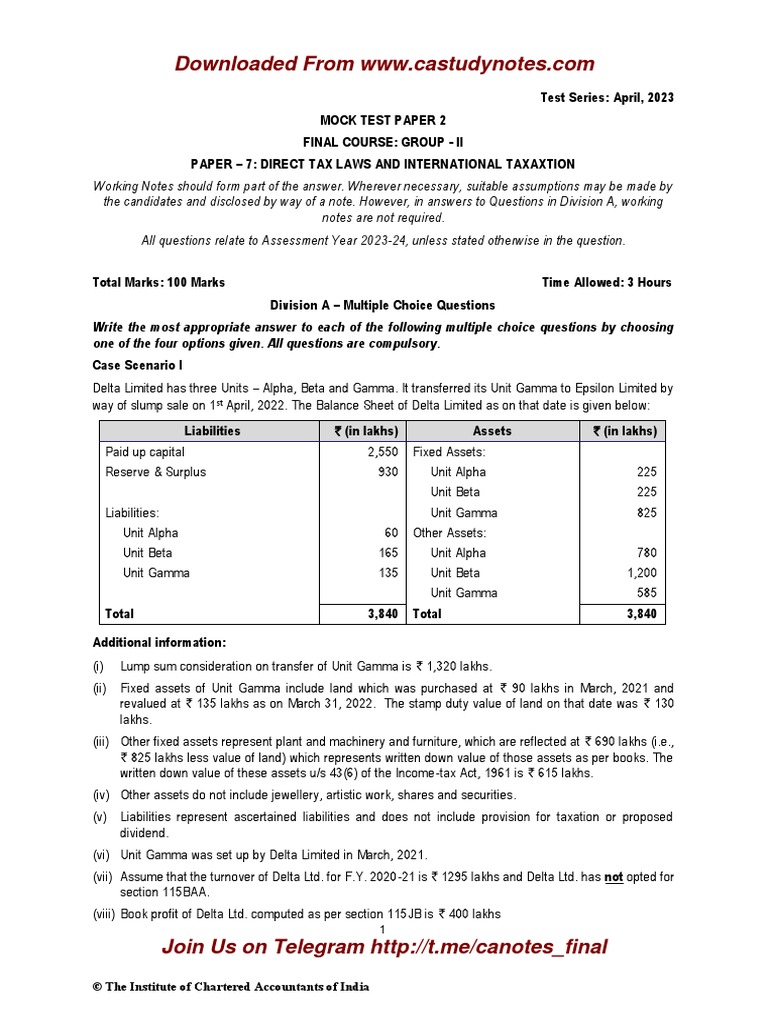 CA Final DT Q MTP 2 May 23 | PDF | Capital Gains Tax | Taxes