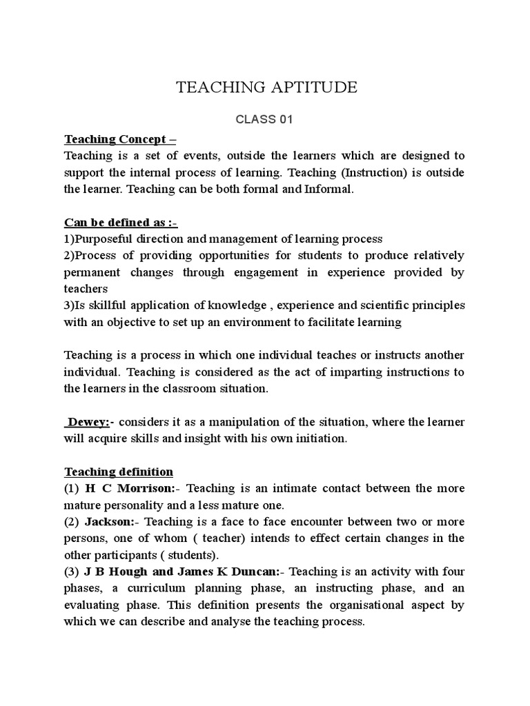 TEACHING APTITUDE Class 1-7 | PDF | Learning | Educational Technology