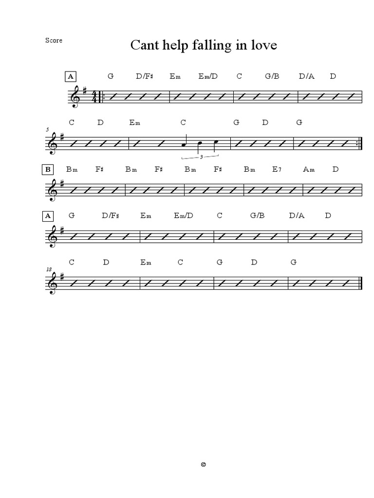 Cant Stop Falling in Love Score PDF