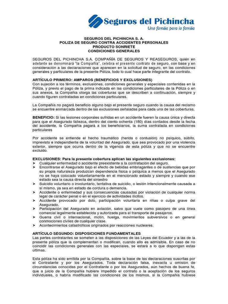 Póliza de Seguro: Riesgos y Exclusiones | PDF | Póliza de seguros | Seguro