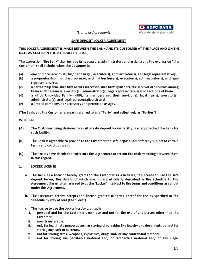 Locker Form HDFC PDF License Banks