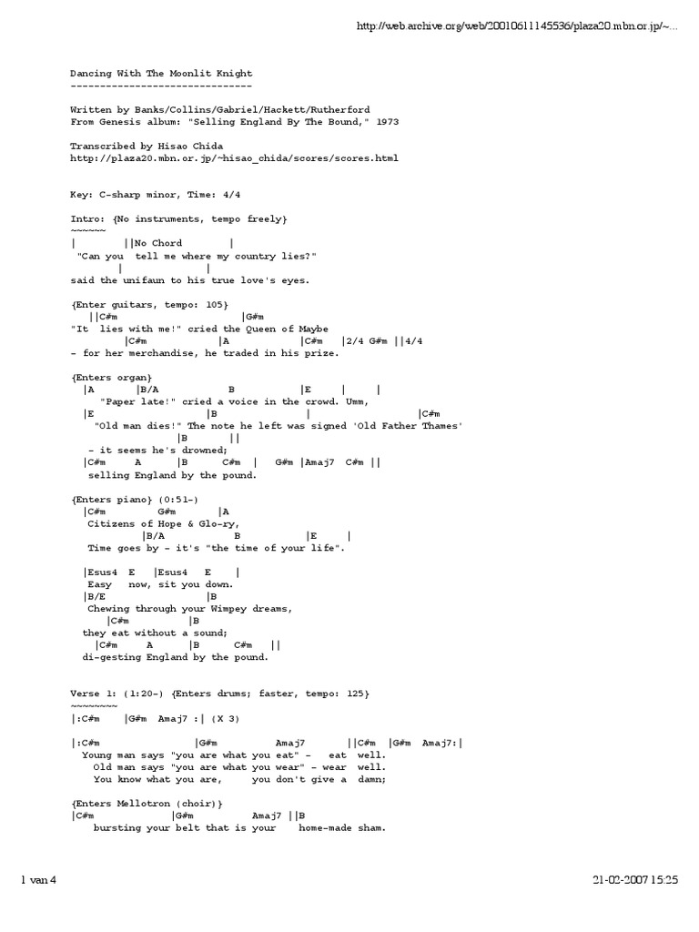 Genesis dancing with the moonlight knight chords pdf music