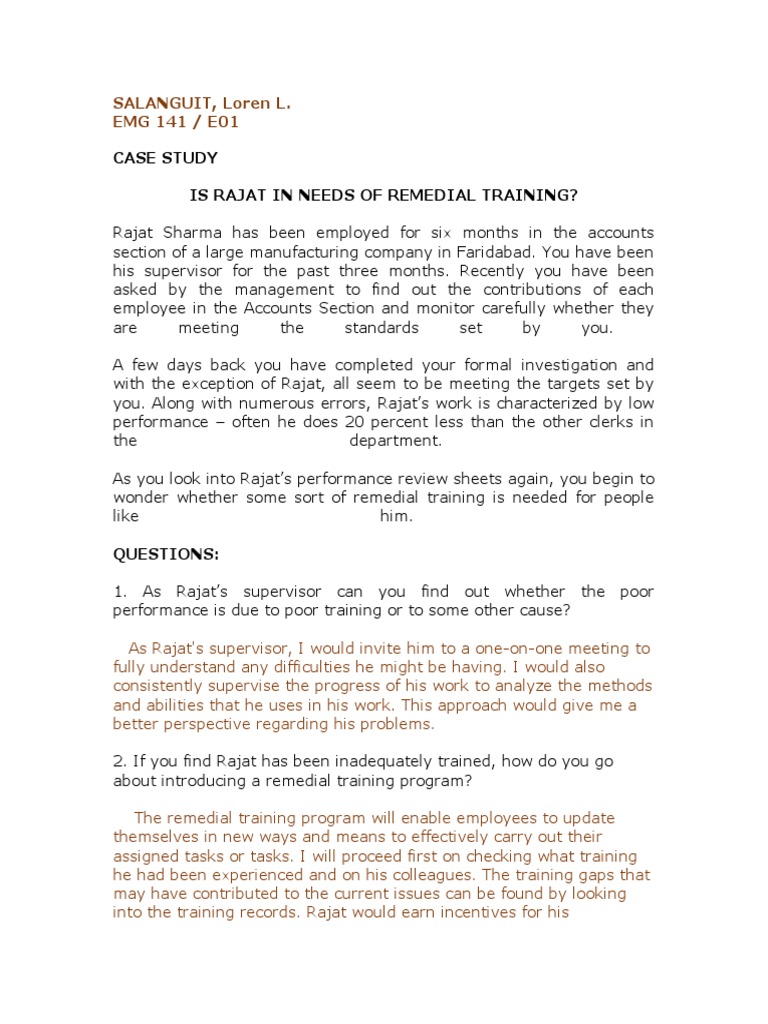 Case Study Training and Development PDF Behavioural Sciences