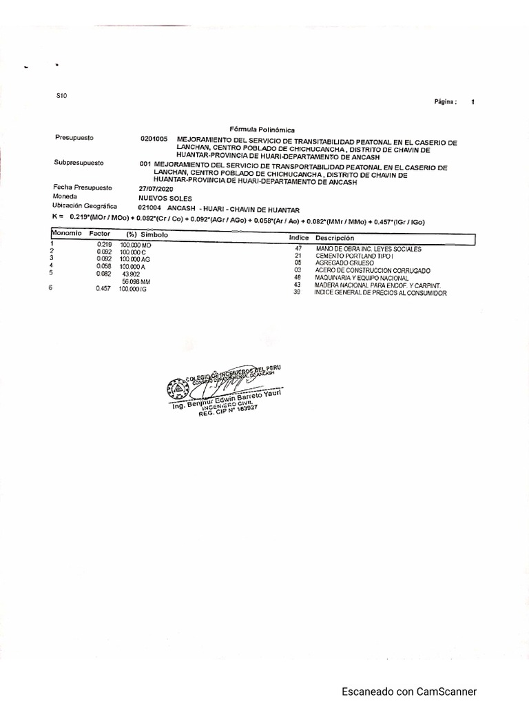 Contractual Adjustment Formula