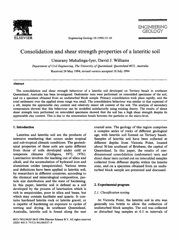Consolidation & Shear Strength of Lateritic Soil | PDF | Geotechnical ...