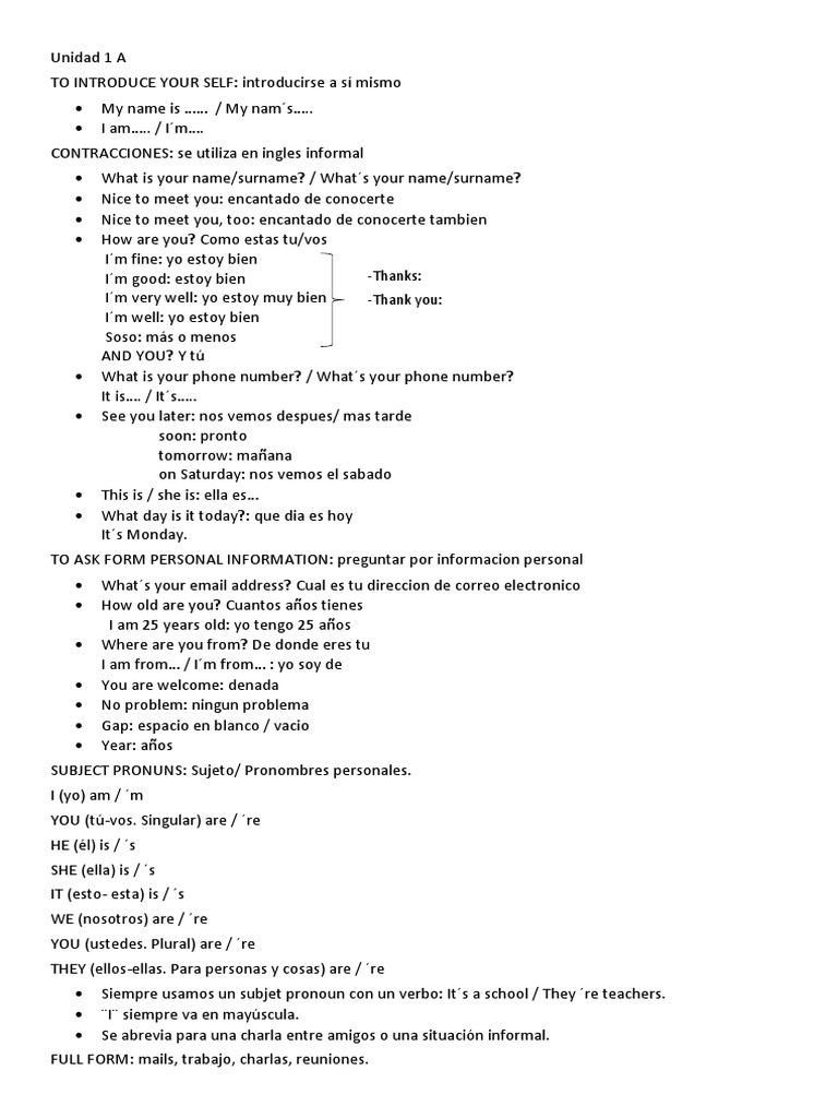Unidad 1 Ingles | PDF | Verbo | Ciencia cognitiva