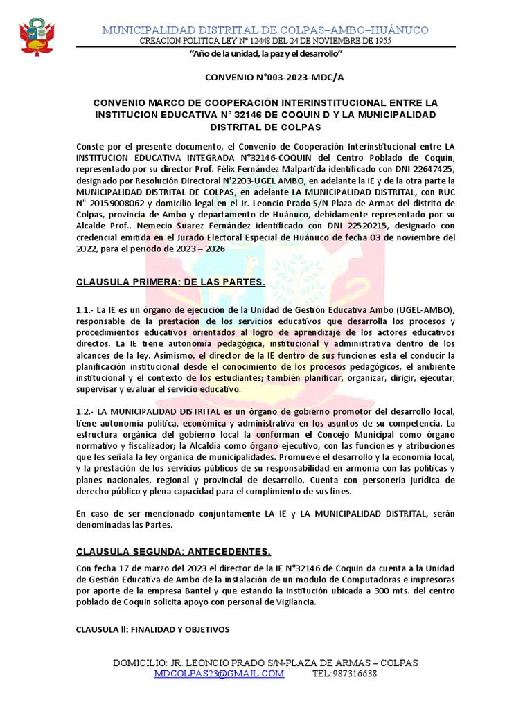 Convenio de Cooperación Interinstitucional Entre La Institucion ...