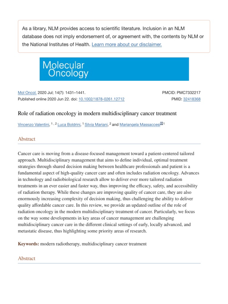 Role of Radiation Oncology in Modern Multidisciplinary Cancer Treatment ...