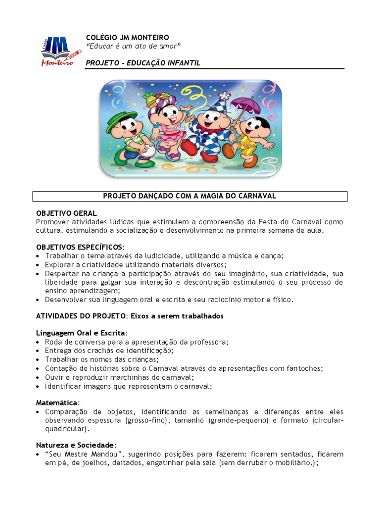 Projeto Carnaval na Educação Infantil | PDF | Pré-escola | Escolas