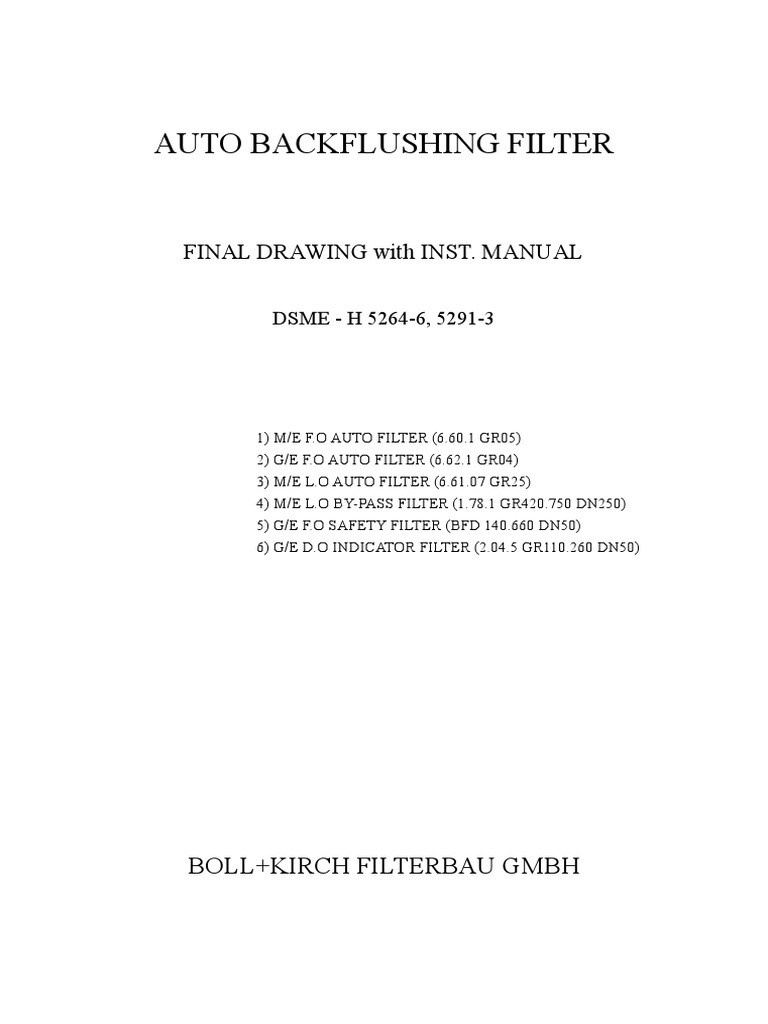 Boll & Kirch Auto Backwash Filter Manual | PDF