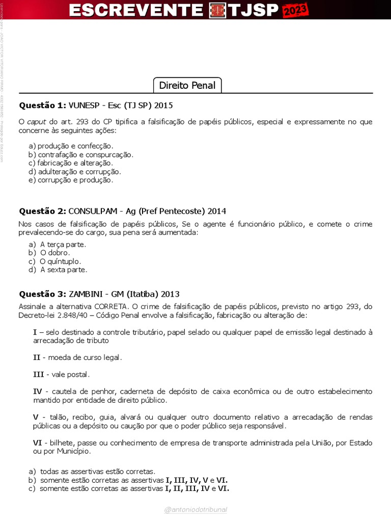 1 - Direito Penal para Escrevente - TJ SP - 2023 | PDF | Crimes | Crime ...