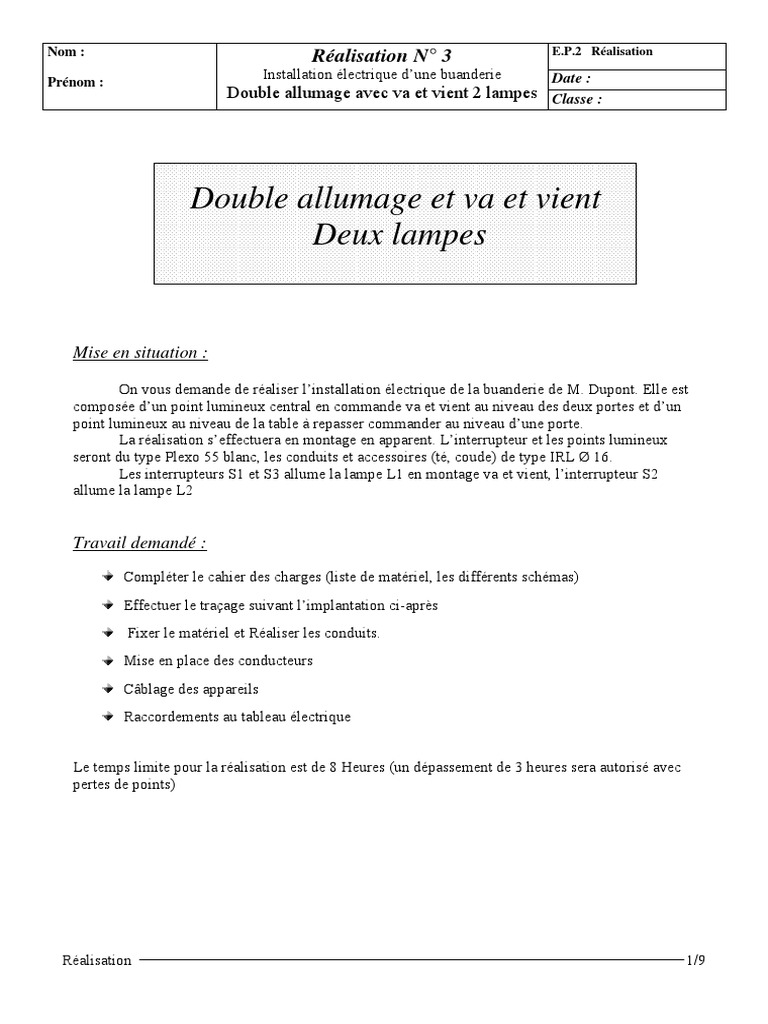 Double Allumage Va Et Vient Double Allumage Et Va Et Vient Deux Lampes | PDF | Génie du bâtiment |  Biens manufacturés