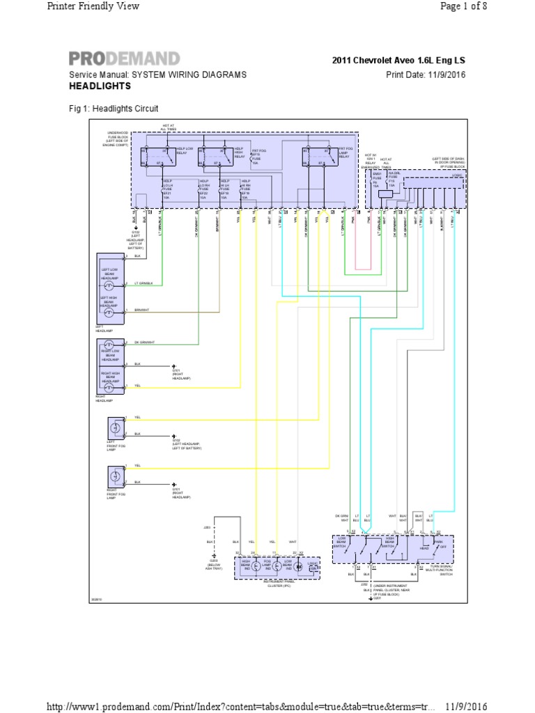 System Wiring Diagrams Chevrolet Aveo 1.6 | PDF | Headlamp | Private