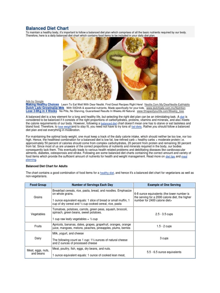 Balanced Diet Chart for School Projects | PDF | Healthy Diet | Vegetables