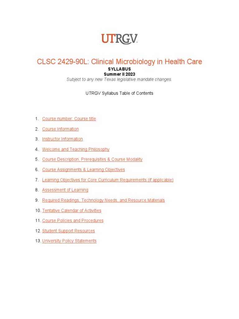 Clinical Microbiology Syllabus 2023 | PDF | Streptococcus | Infection