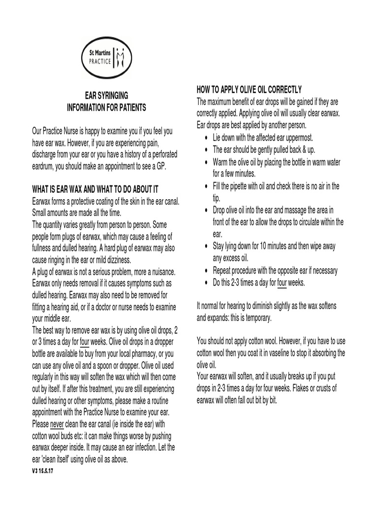 EAR IRRIGATION LEAFLET v2 Version PDF Ear Hearing