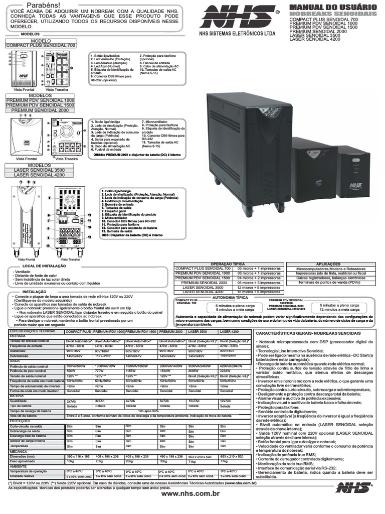 Manual Téc. NHS Line Interactive Senoidal DSP - R00 | PDF | Fonte de ...