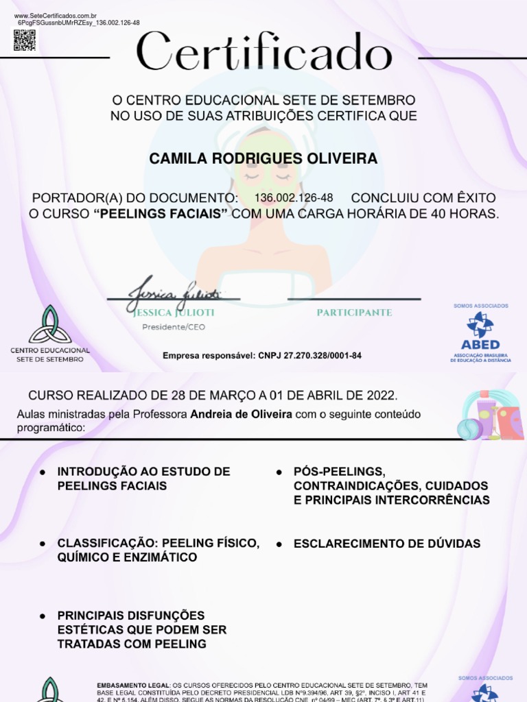 Certificado Curso de Peeling