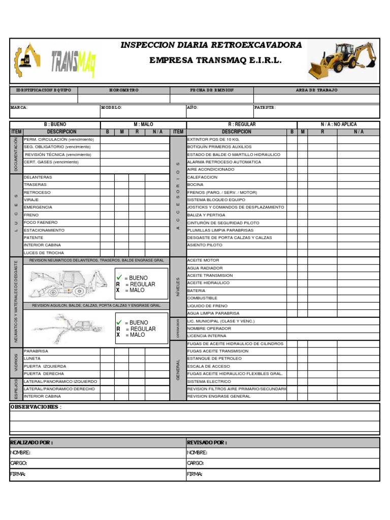 Check-List Retroexcavadora | PDF | Transporte | Vehículos de ruedas