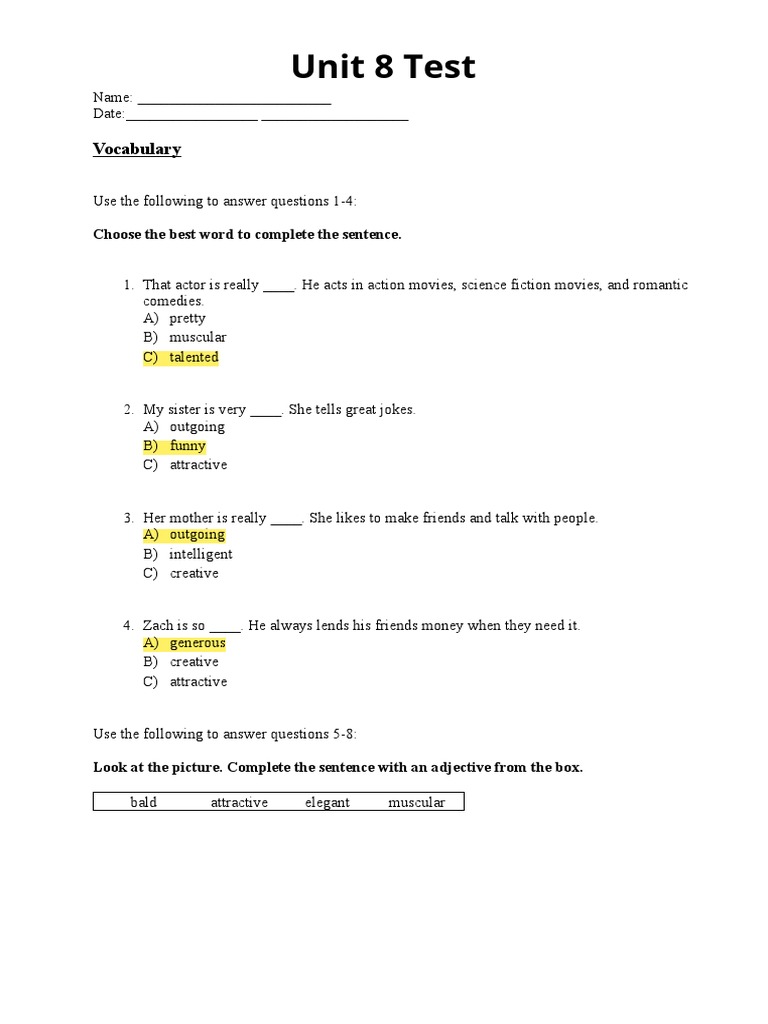 Test 8 | PDF | Language Arts & Discipline