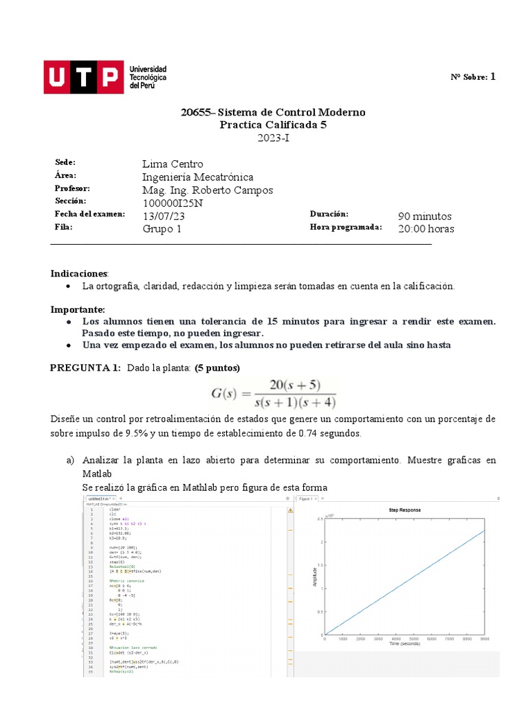 Control de Sistemas en Matlab y Simulink | PDF | Matriz (Matemáticas ...