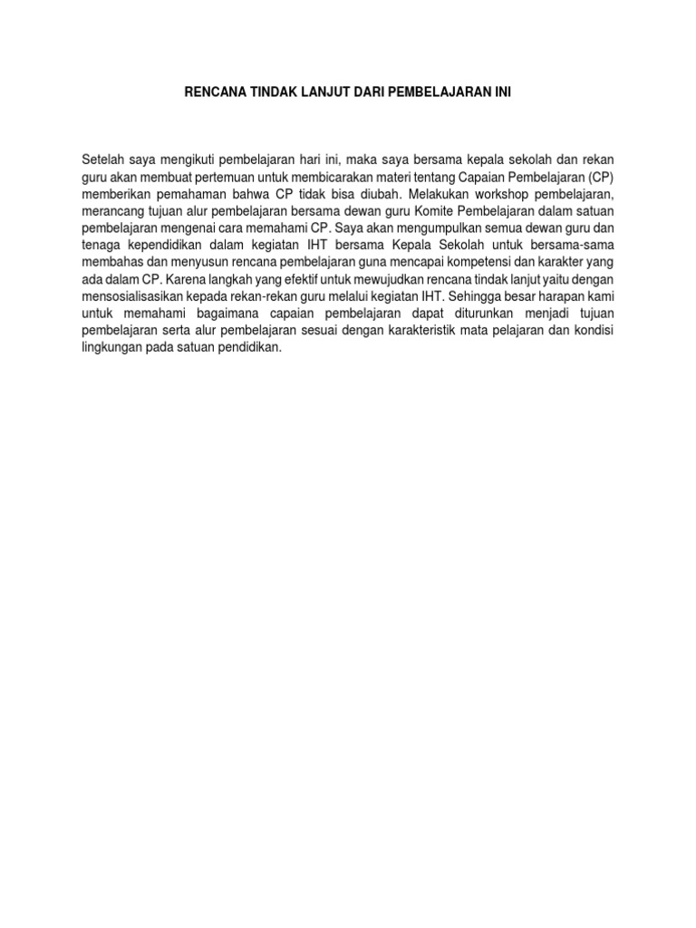 Rencana Tindak Lanjut Capaian Pembelajaran | PDF | Karier & Perkembangan