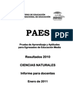 Ciencias Naturales Result A Dos PAES 2010 Informe para Docentes