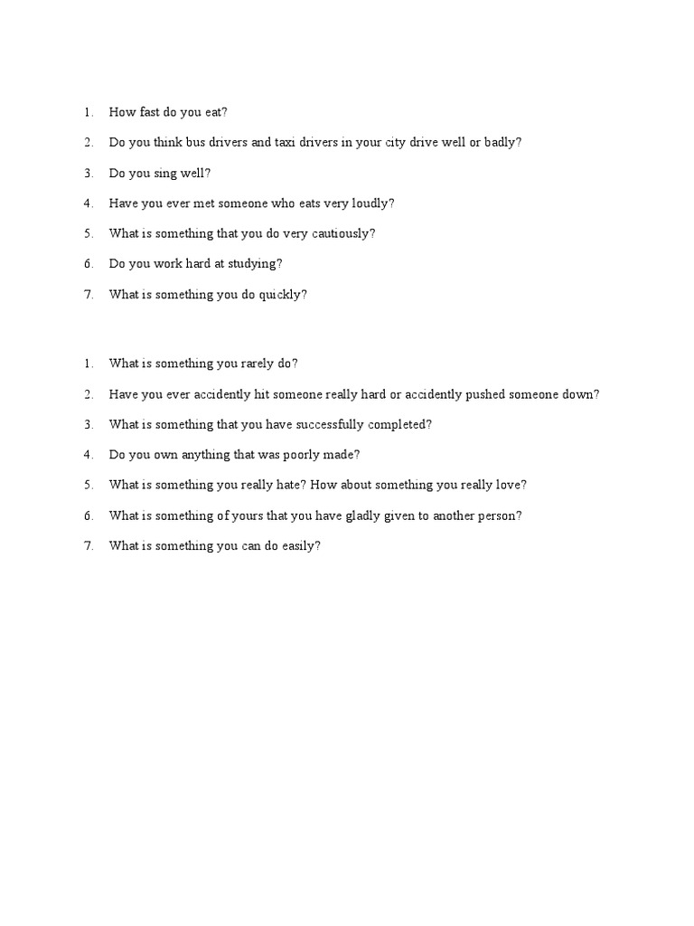 Adverbs of Manner Speaking Activity PDF