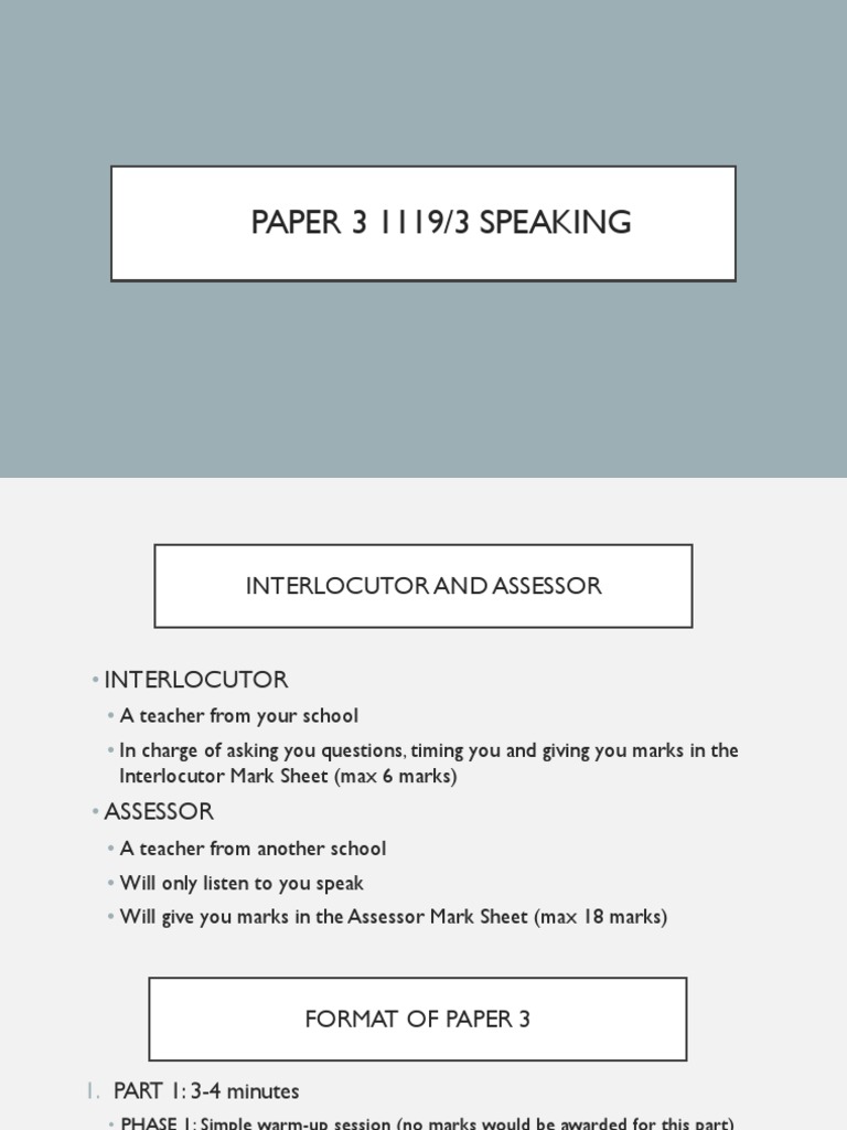 English Paper 3 Speaking Guide | PDF | Question | Cognition
