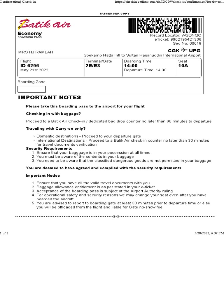Confirmation Check-In HJ - Ramlah | PDF | Airport | Baggage