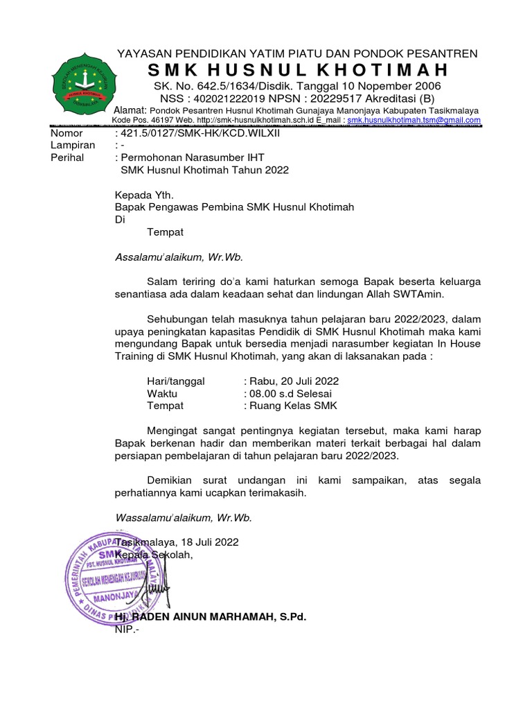 Surat Undangan Narasumber Iht | PDF