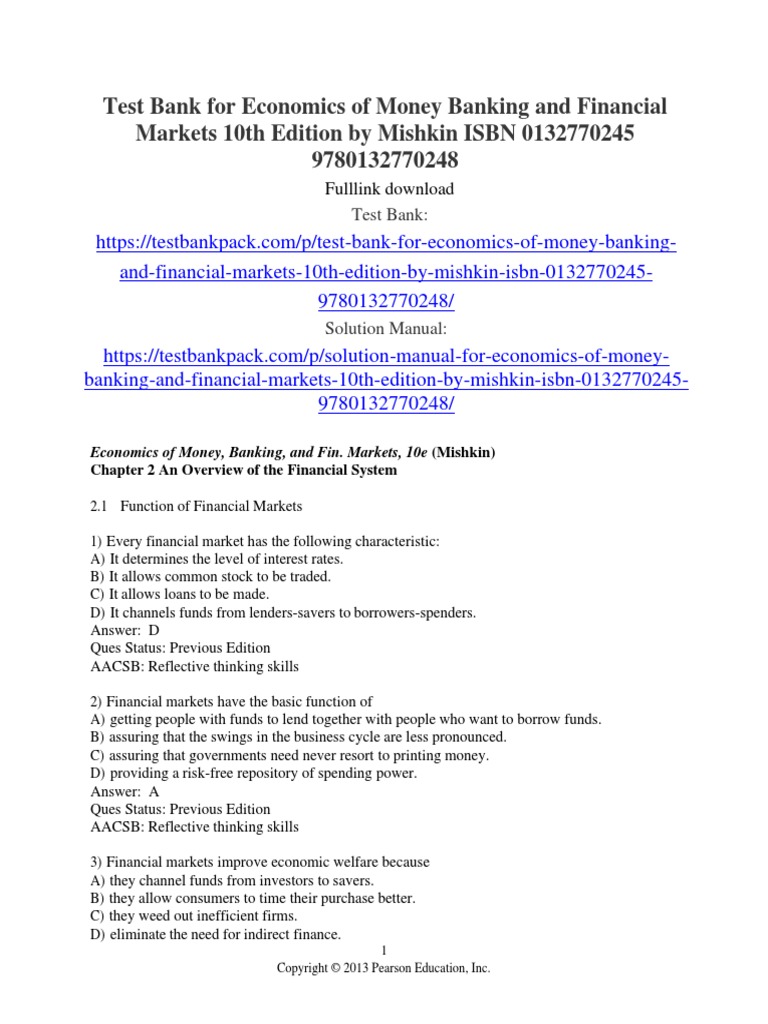 Economics of Money Banking and Financial Markets 10th Edition by ...