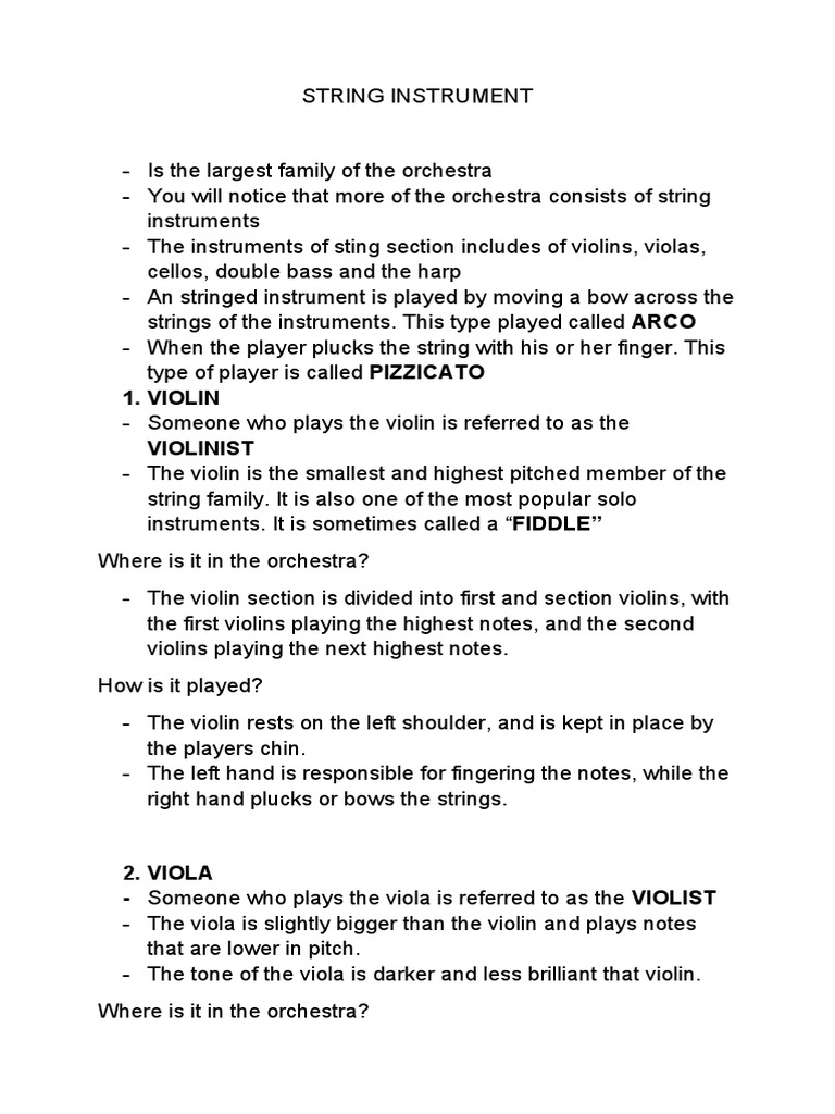 String Instrument PDF Violin Cello