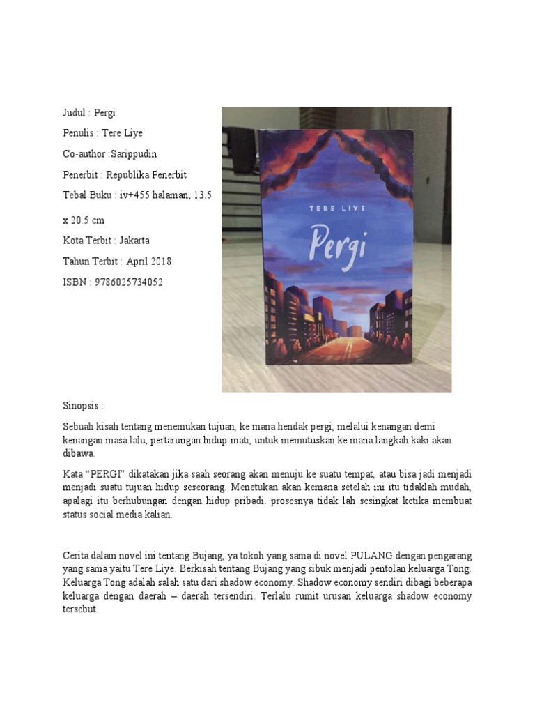 Sinopsis Novel Pergi oleh Tere Liye | PDF