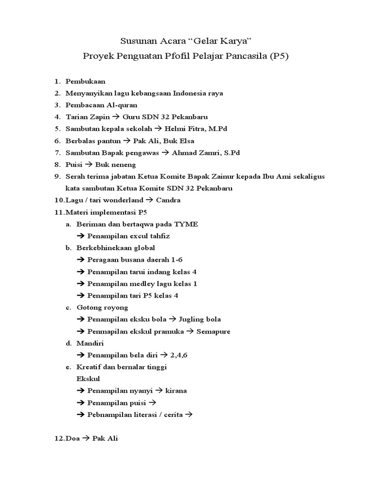 Susunan Acara Gelar Karya P5 | PDF