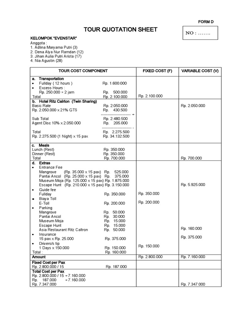 Menghitung Biaya Perjalanan Wisata | PDF | Food And Drink | Business