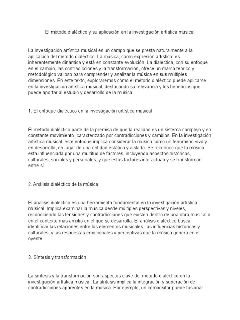 Método Dialéctico en Música Artística | PDF | Dialéctico | Evolución