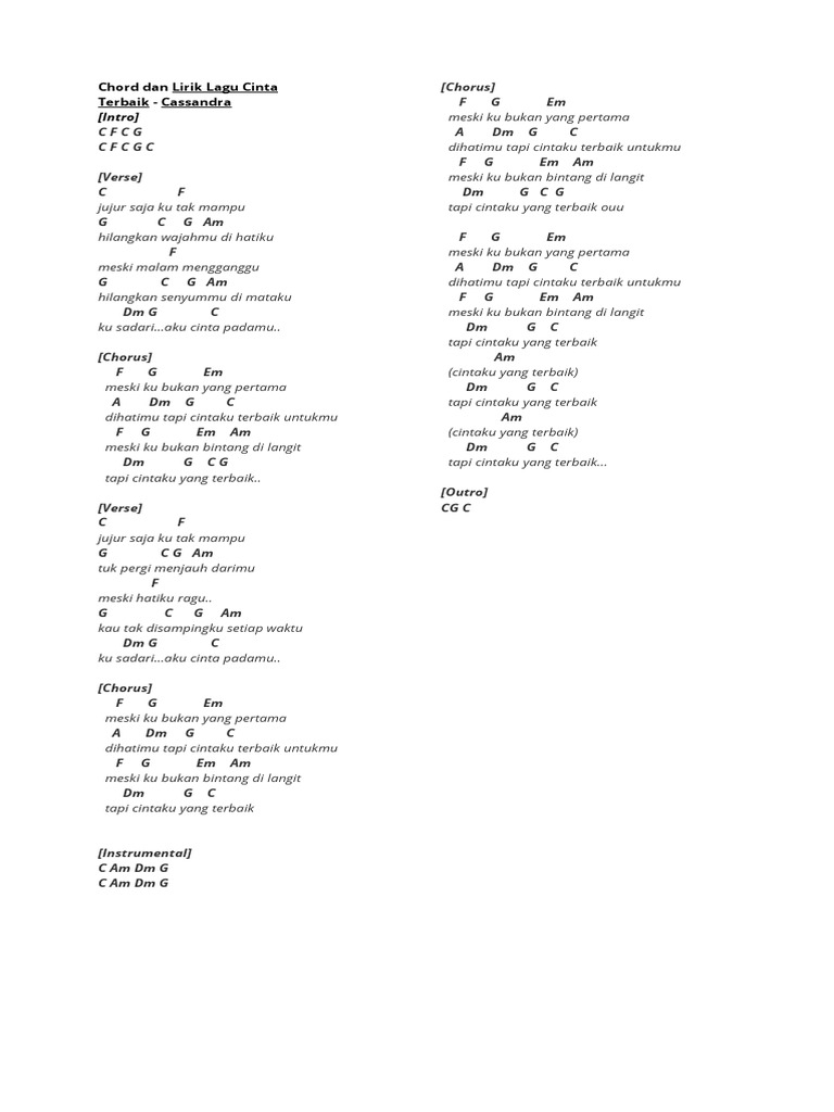 Chord dan Lirik Lagu Cinta Terbaik | PDF