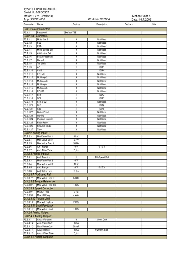 Parameter Hoist CF0354 OK PDF Physical Quantities Computer