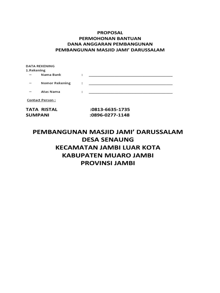 Proposal Bantuan Pembangunan Masjid | PDF