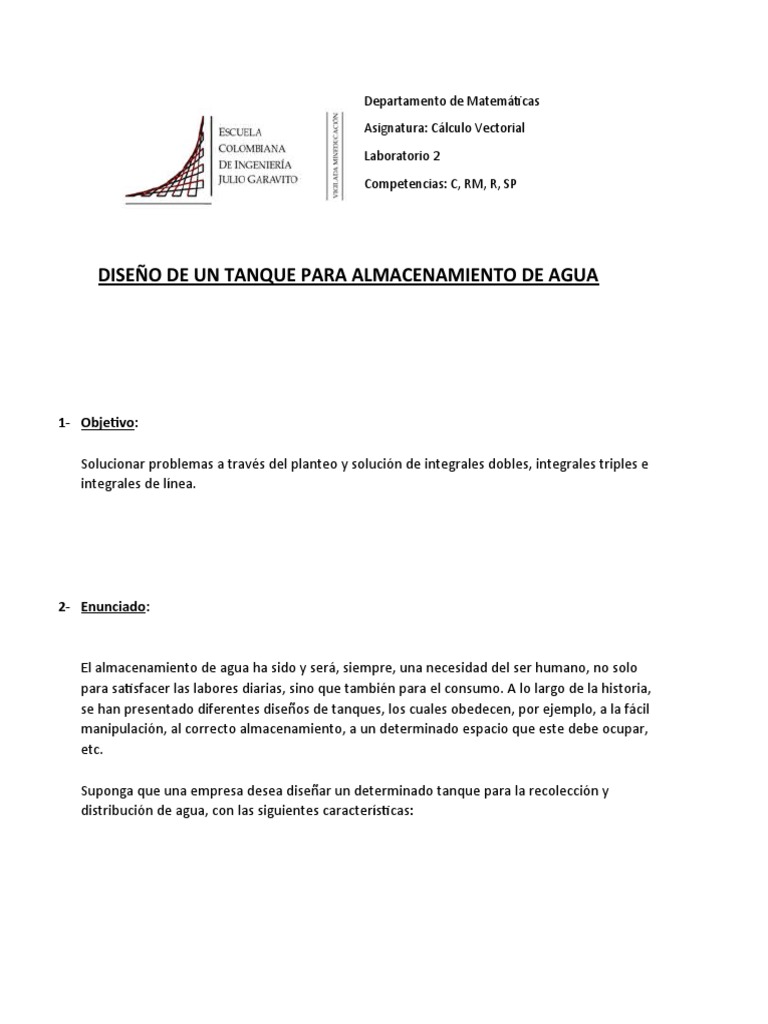Diseño De Un Tanque Para Almacenamiento De Agua Pdf Tanques Integral