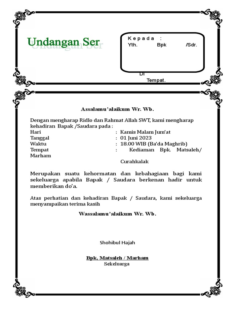 Undangan Tahlil 1000 Hari | PDF