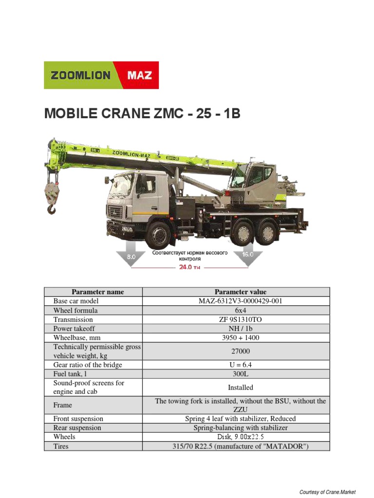 ZMC-25-1B Mobile Crane Specs | PDF | Crane (Machine) | Truck