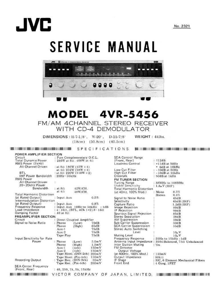 audio-technical フォノイコライザー　AT -PEQ3 JVC 4vr-5456 Am-Fm Stereo Receiver With CD-4 Demodulator | PDF