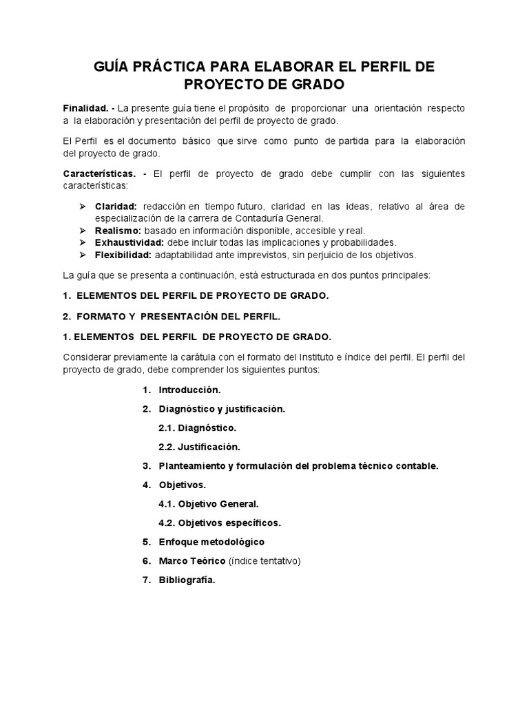 Guía para Elaborar un Perfil de Proyecto | PDF | Asunto (gramática ...