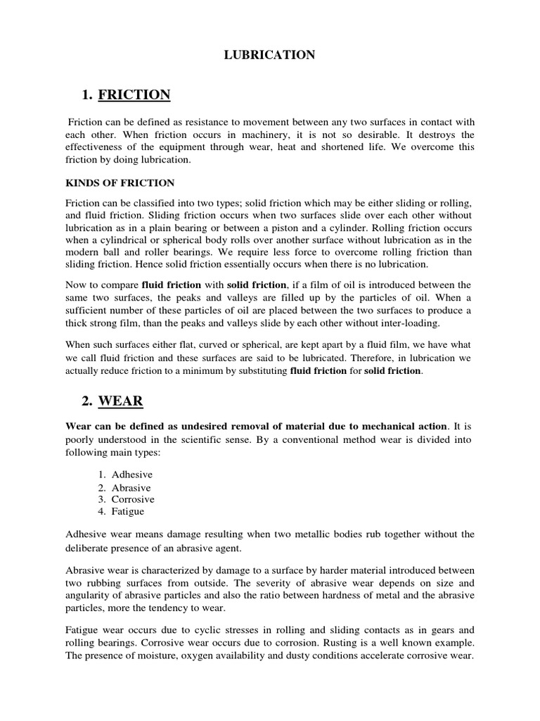 1.2. BTR Lubrication Notes PDF Wear Lubricant
