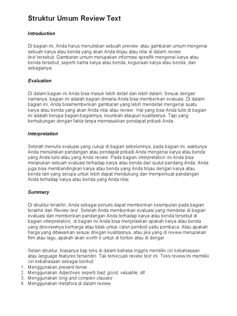 Struktur dan Ciri Teks Ulasan | PDF | Kajian Bahasa Asing