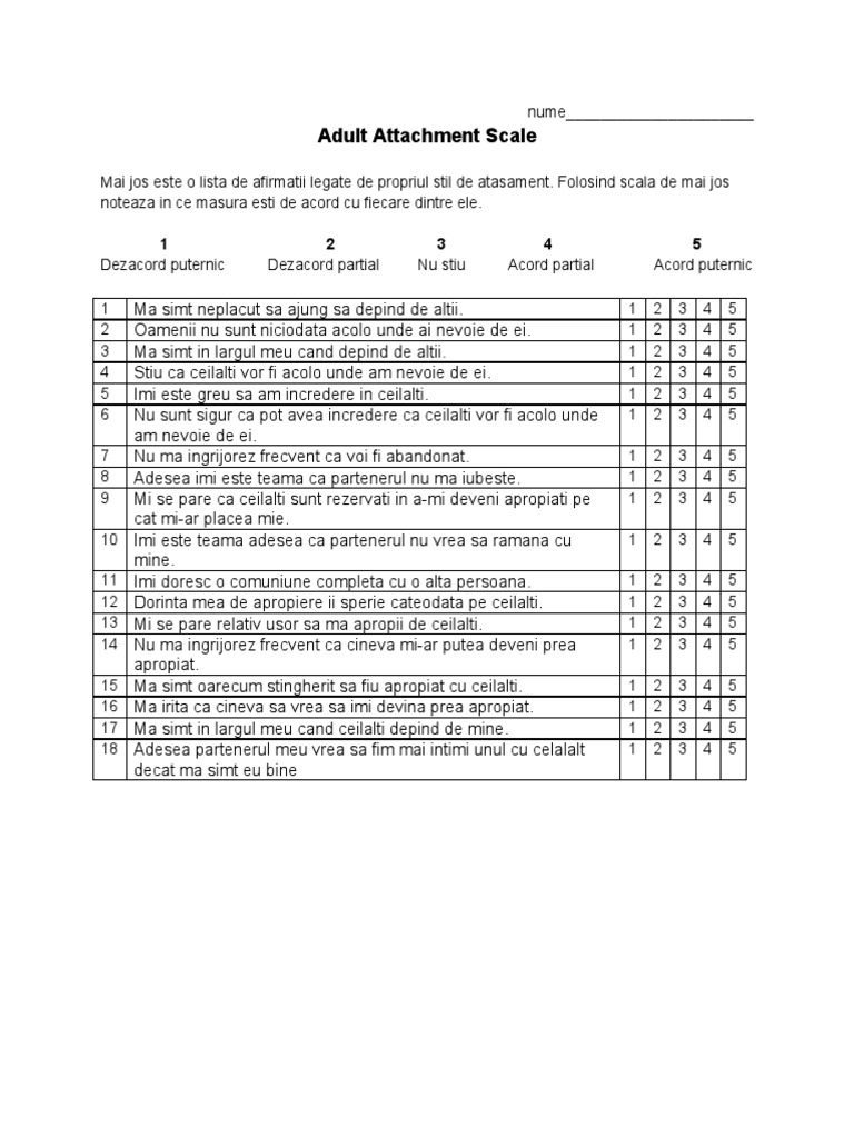 Adult Attachment Scale | PDF