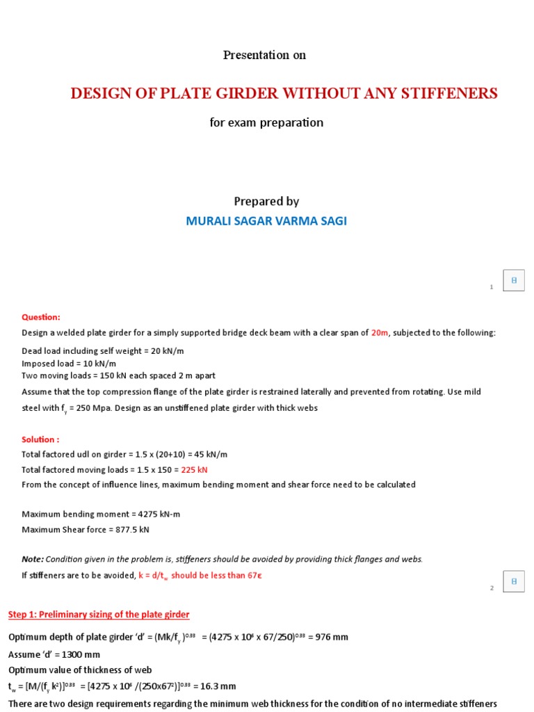 Design of Plate Girder | PDF | Buckling | Bending